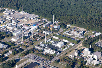 Aerial photograpy of KIT North in the district Leopoldshafen in Eggenstein-Leopoldshafen in the state Baden-Wuerttemberg, Germany