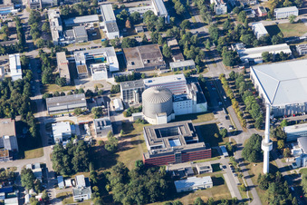 Campus building of the university KIT - Campus Nord (former Nuclear research centre Karlsruhe) in the district Leopoldshafen in Eggenstein-Leopoldshafen in the state Baden-Wurttemberg, Germany seen from above
