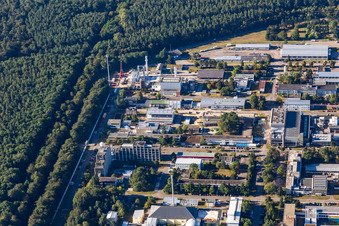 District Leopoldshafen in Eggenstein-Leopoldshafen in the state Baden-Wuerttemberg, Germany from the plane