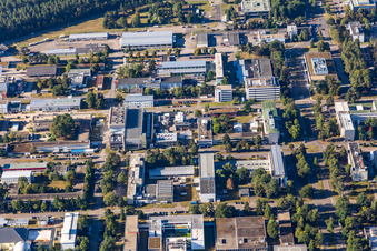 Bird's eye view of District Leopoldshafen in Eggenstein-Leopoldshafen in the state Baden-Wuerttemberg, Germany