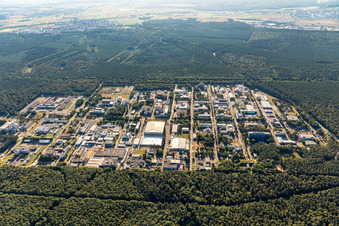 District Leopoldshafen in Eggenstein-Leopoldshafen in the state Baden-Wuerttemberg, Germany from the drone perspective