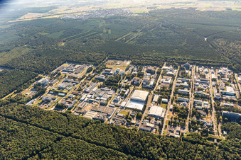 District Leopoldshafen in Eggenstein-Leopoldshafen in the state Baden-Wuerttemberg, Germany seen from a drone