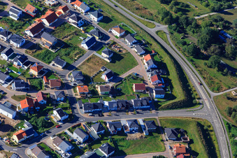 Aerial view of Bypass and bird ring in Jockgrim in the state Rhineland-Palatinate, Germany