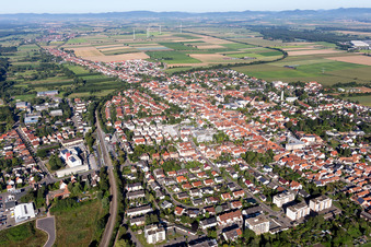 Aerial photograpy of Town View of the streets and houses of the residential areas in Kandel in the state Rhineland-Palatinate, Germany