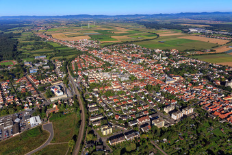 City overview from the east in Kandel in the state Rhineland-Palatinate, Germany from the plane