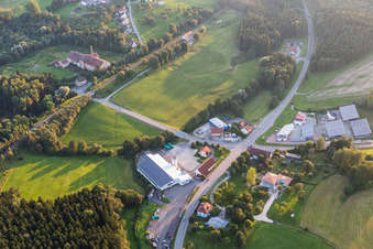Industrial estate and company settlement Bahnhofstrasse with Folienbaer Werbetechnik and Holzbau Muehlingen GmbH in Muehlingen in the state Baden-Wurttemberg, Germany