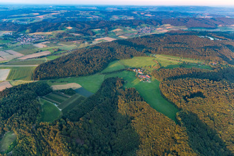 Aerial view of Ina Stumpp Yoga Pension in the Buohof district in the district Bonndorf in Überlingen in the state Baden-Wuerttemberg, Germany