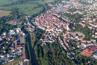 Aerial view of Town View of the streets and houses of the residential areas in the district Neufra in Riedlingen in the state Baden-Wurttemberg