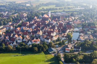 Village on the banks of the area of the river Danube - river course in Riedlingen in the state Baden-Wurttemberg, Germany