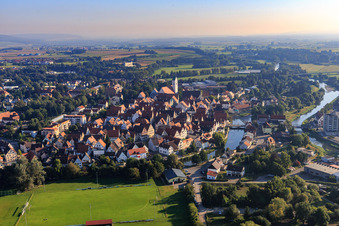 Historic old town across the Danube from the southwest in Riedlingen in the state Baden-Wuerttemberg, Germany