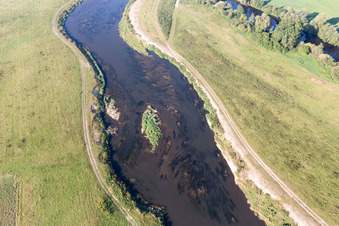 Oblique view of Course of the Danube in the district Hundersingen in Herbertingen in the state Baden-Wuerttemberg, Germany