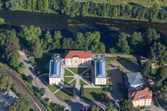Building complex in the park of the castle Sparkassen-Forum Hofgarten on the Danube river in Sigmaringen in the state Baden-Wurttemberg, Germany