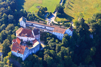 Aerial view of DJH Youth Hostel Burg Wildenstein in Leibertingen in the state Baden-Wuerttemberg, Germany