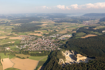 Aerial view of Village - view on the edge of agricultural fields and farmland in Eigeltingen in the state Baden-Wurttemberg