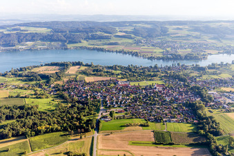 Village on the river bank areas of the Rhine river near lake of Constance in Oehningen in the state Baden-Wurttemberg, Germany