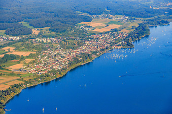 City view on the shore of Lake Gnadensee from the west in Allensbach in the state Baden-Wuerttemberg, Germany