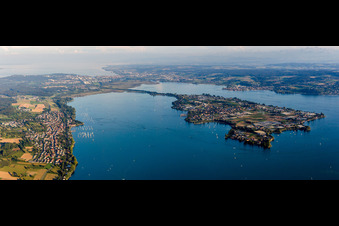 Panorama perspective of Lake Island Reichenau on the Lake Constance in the district Reichenau in Reichenau in the state Baden-Wurttemberg, Germany
