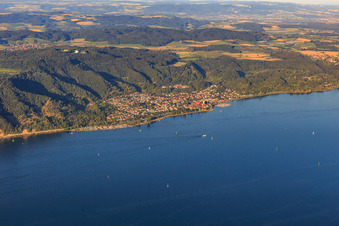 City view on the shore of Lake Überlingen from the southwest in Sipplingen in the state Baden-Wuerttemberg, Germany