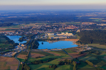 Industrial area at the gravel pit Pfullendorf-Tautenbronn with Kramer Academy, Kramer Werke Load trucks and Geberit Logistik GmbH in Pfullendorf in the state Baden-Wuerttemberg, Germany