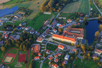 Boarding school and monastery church of St. Bernhard in the monastery Wald in Wald in the state Baden-Wuerttemberg, Germany out of the air