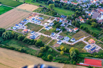 Aerial view of New development area In den Hundertmorgen in Offenbach an der Queich in the state Rhineland-Palatinate, Germany