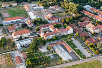Aerial view of Buildings of the Childrens and Youth Home Jugendwerk St. Josef in the district Queichheim in Landau in der Pfalz in the state Rhineland-Palatinate, Germany