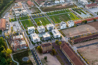 Aerial photograpy of Exhibition grounds of the Landesgartenschau 2015 in Landau in der Pfalz in the state Rhineland-Palatinate, Germany