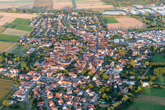 Aerial photograpy of Village - view on the edge of agricultural fields and farmland in Rohrbach in the state Rhineland-Palatinate, Germany