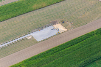 Oblique view of Construction site foundation for wind turbine in Hatzenbühl in the state Rhineland-Palatinate, Germany