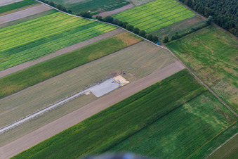 Construction site foundation for wind turbine in Hatzenbühl in the state Rhineland-Palatinate, Germany from above