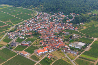 Aerial view of Wine-growing village at the foot of the Haardtrand from the northeast in Eschbach in the state Rhineland-Palatinate, Germany