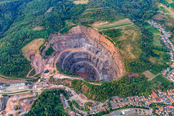 Quarry Albersweiler of the Basalt-Actien-Gesellschaft in Albersweiler in the state Rhineland-Palatinate, Germany from above