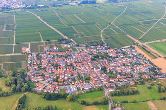 Aerial view of Village view from the south in Venningen in the state Rhineland-Palatinate, Germany