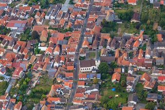 Village center with Catholic church in Venningen in the state Rhineland-Palatinate, Germany