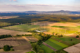 Aerial view of Antennas in Biblis in the state Hesse, Germany