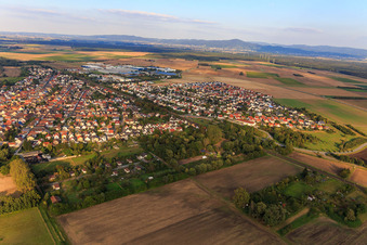 Aerial view of View of the town from the southwest in Groß-Rohrheim in the state Hesse, Germany