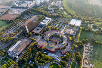 Complex of buildings broadcasting center ZDF and ZDF-Fernsehgarten in Mainz in the state Rhineland-Palatinate