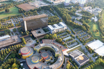 Oblique view of ZDF in the district Lerchenberg in Mainz in the state Rhineland-Palatinate, Germany