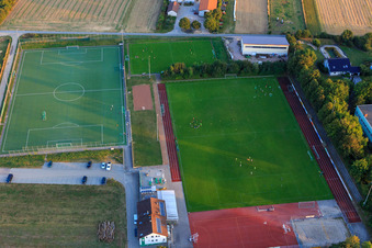 Football field at the Hans-Steib-Halle in Zornheim in the state Rhineland-Palatinate, Germany