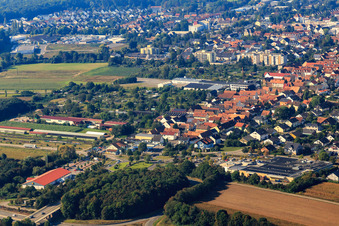 Rheinstr and roundabout at the Aral petrol station from the northeast in Kandel in the state Rhineland-Palatinate, Germany