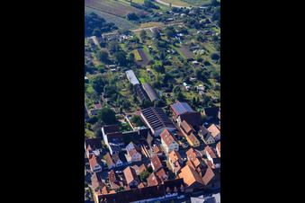 Agricultural halls at Hintergraben in Kandel in the state Rhineland-Palatinate, Germany out of the air