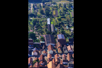 Agricultural halls at Hintergraben in Kandel in the state Rhineland-Palatinate, Germany from the plane