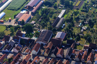 Agricultural halls at Ettenbaum in Kandel in the state Rhineland-Palatinate, Germany from above