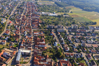Oblique view of Juststraße Rheinstraße from the west in Kandel in the state Rhineland-Palatinate, Germany