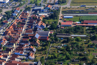 Agricultural halls at Ettenbaum in Kandel in the state Rhineland-Palatinate, Germany from the drone perspective