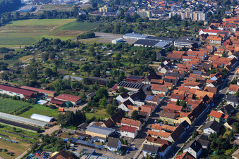Rheinstraße from the northeast in Kandel in the state Rhineland-Palatinate, Germany from above