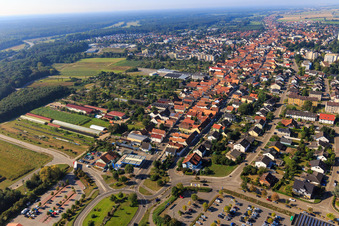 Aerial photograpy of City overview from the northeast in Kandel in the state Rhineland-Palatinate, Germany