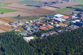 Im Gereut industrial estate from the southwest in Hatzenbühl in the state Rhineland-Palatinate, Germany