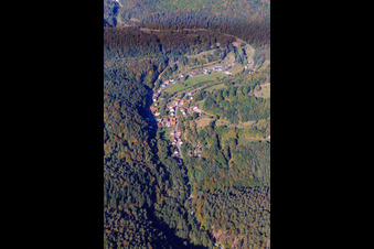 Village view in the Saarbachtal from the south in Hirschthal in the state Rhineland-Palatinate, Germany