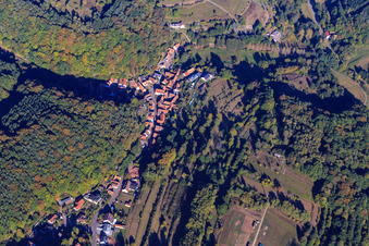 Aerial view of Village view in the Palatinate Forest in Oberschlettenbach in the state Rhineland-Palatinate, Germany